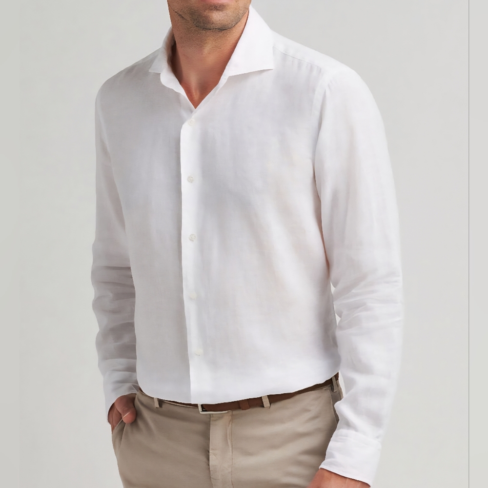 Peter Millar Crown Crafted,  100% Fine Linen Long Sleeve  Shirt, White XL